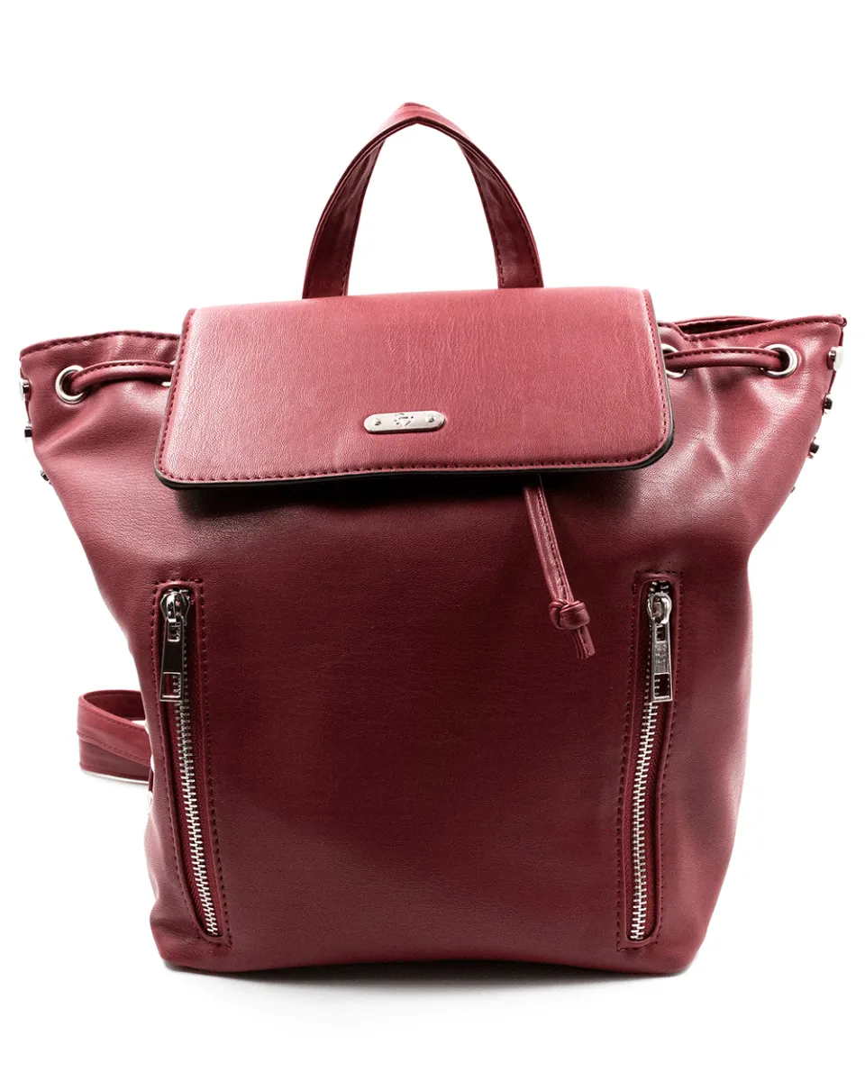 Back Pack - Maroon Pu 2 Front Zips W/Side Studs Sv