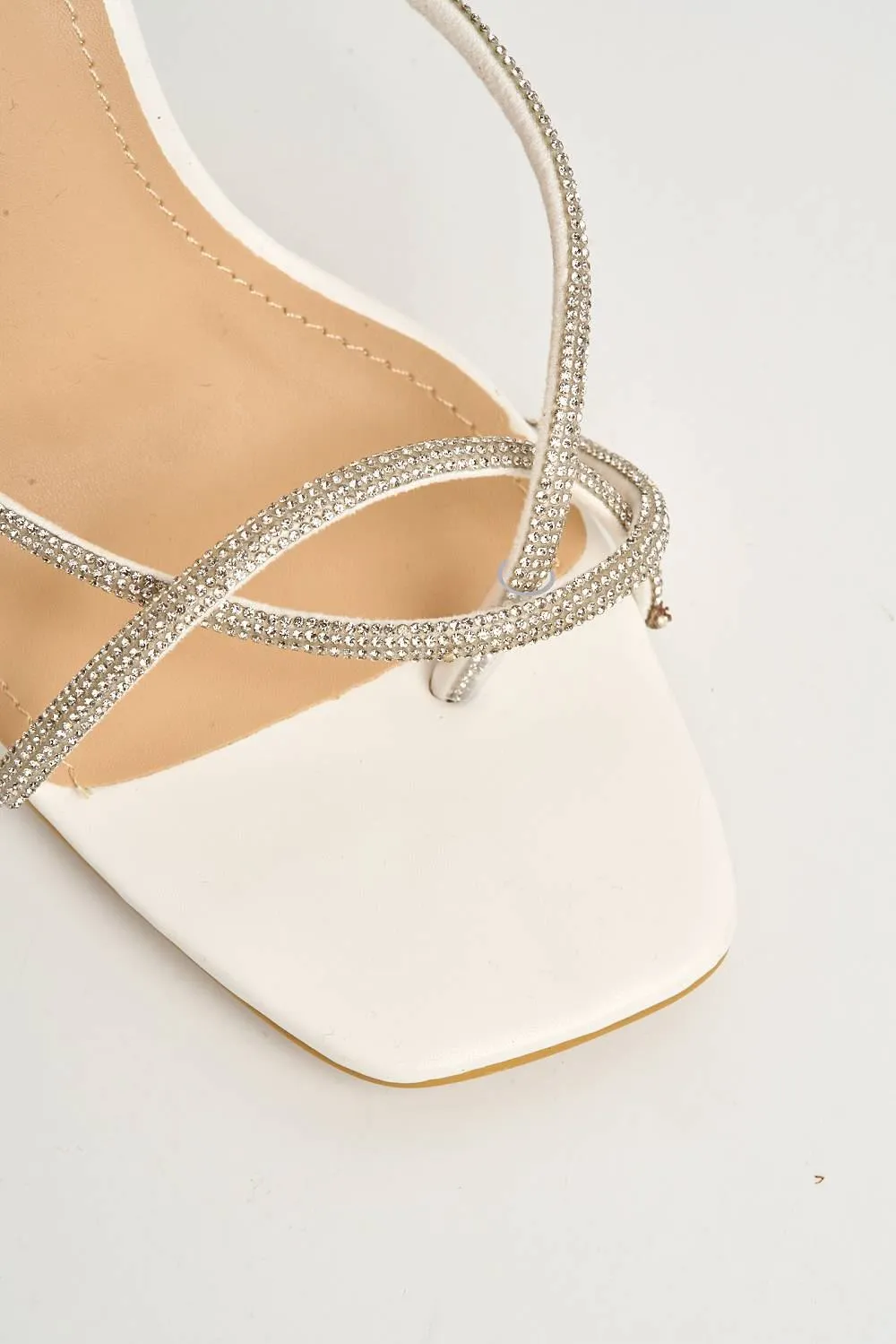 Balfi Diamante Toe Ring Lace-up Straps Heels in White