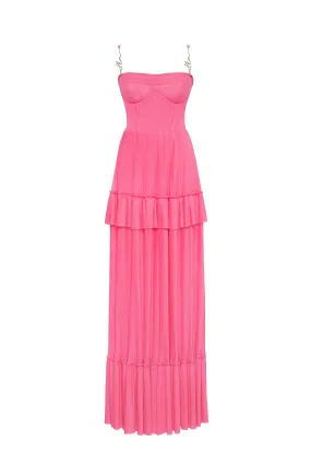 Barbie pink spaghetti strap pleated maxi dress, Garden of Eden