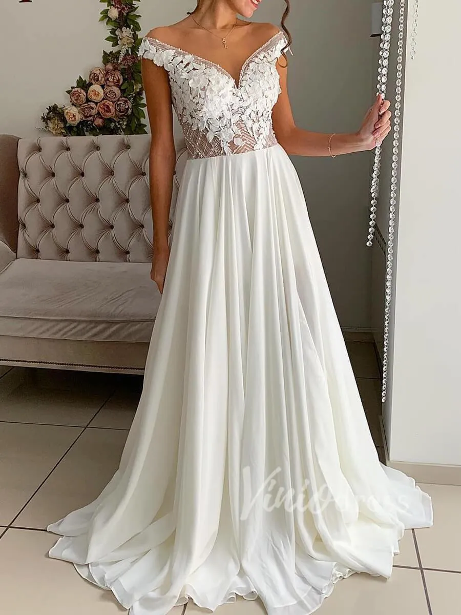 Beaded Chiffon Beach Wedding Dresses with Side Slit VW1260