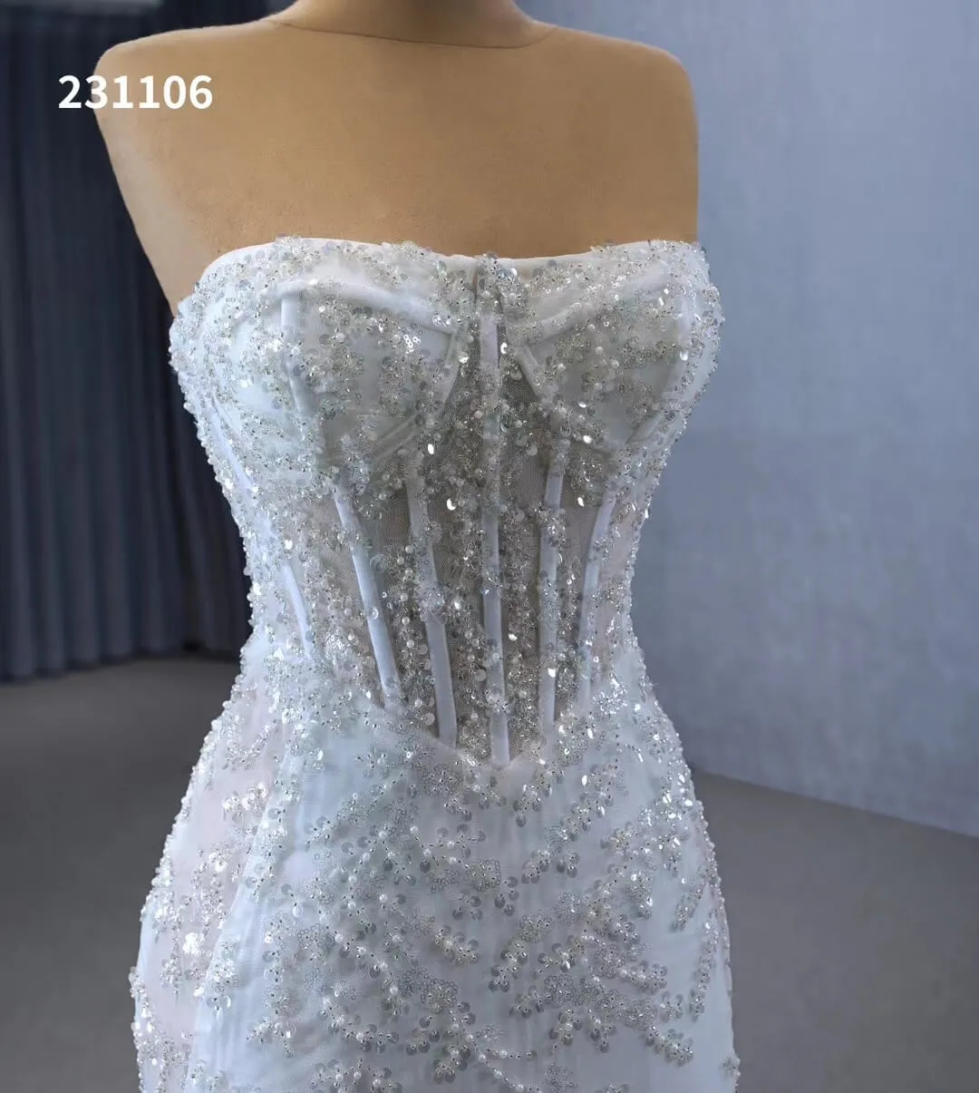 Beaded Strapless Mermaid Wedding Dresses Removable Sleeves 231106