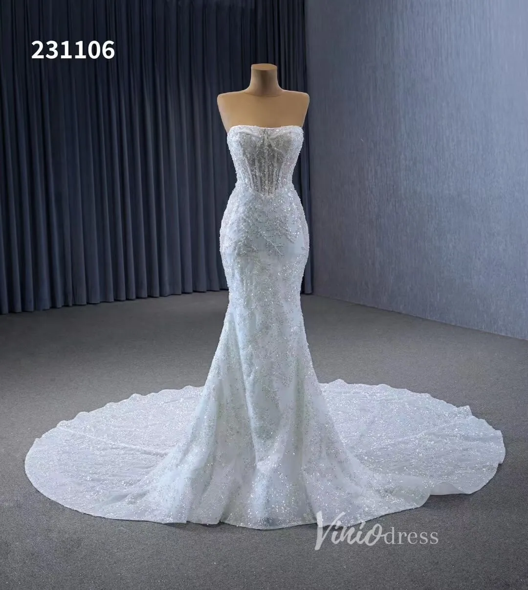 Beaded Strapless Mermaid Wedding Dresses Removable Sleeves 231106