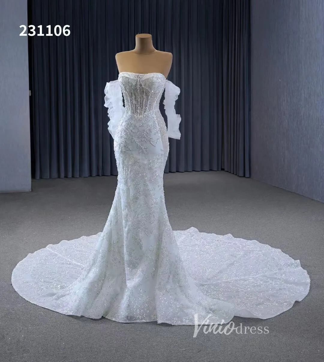 Beaded Strapless Mermaid Wedding Dresses Removable Sleeves 231106