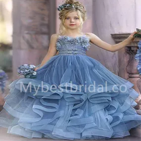 Beautiful Spaghetti straps Sleeveless Tulle A Line Flower Girl Dresses, FGS0033