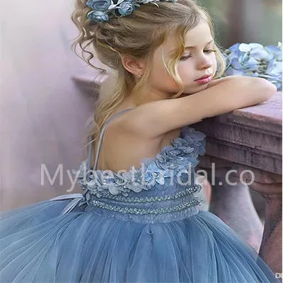 Beautiful Spaghetti straps Sleeveless Tulle A Line Flower Girl Dresses, FGS0033