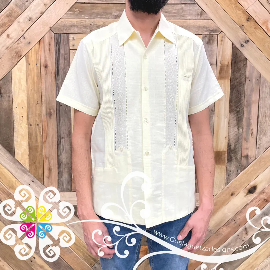 Beige Short Sleeve Guayabera - Linen Guayabera