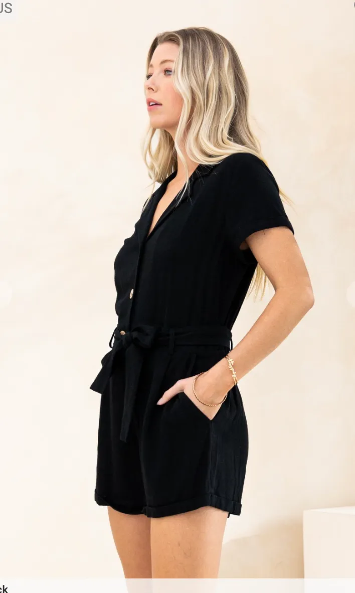 Belted Linen Romper