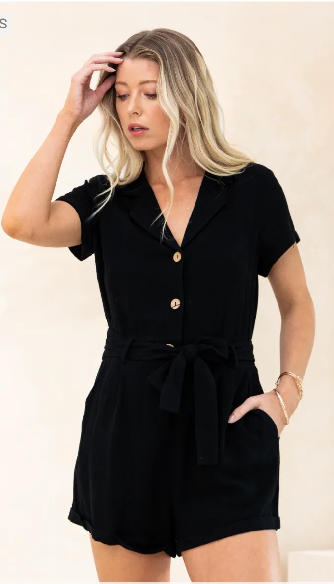 Belted Linen Romper