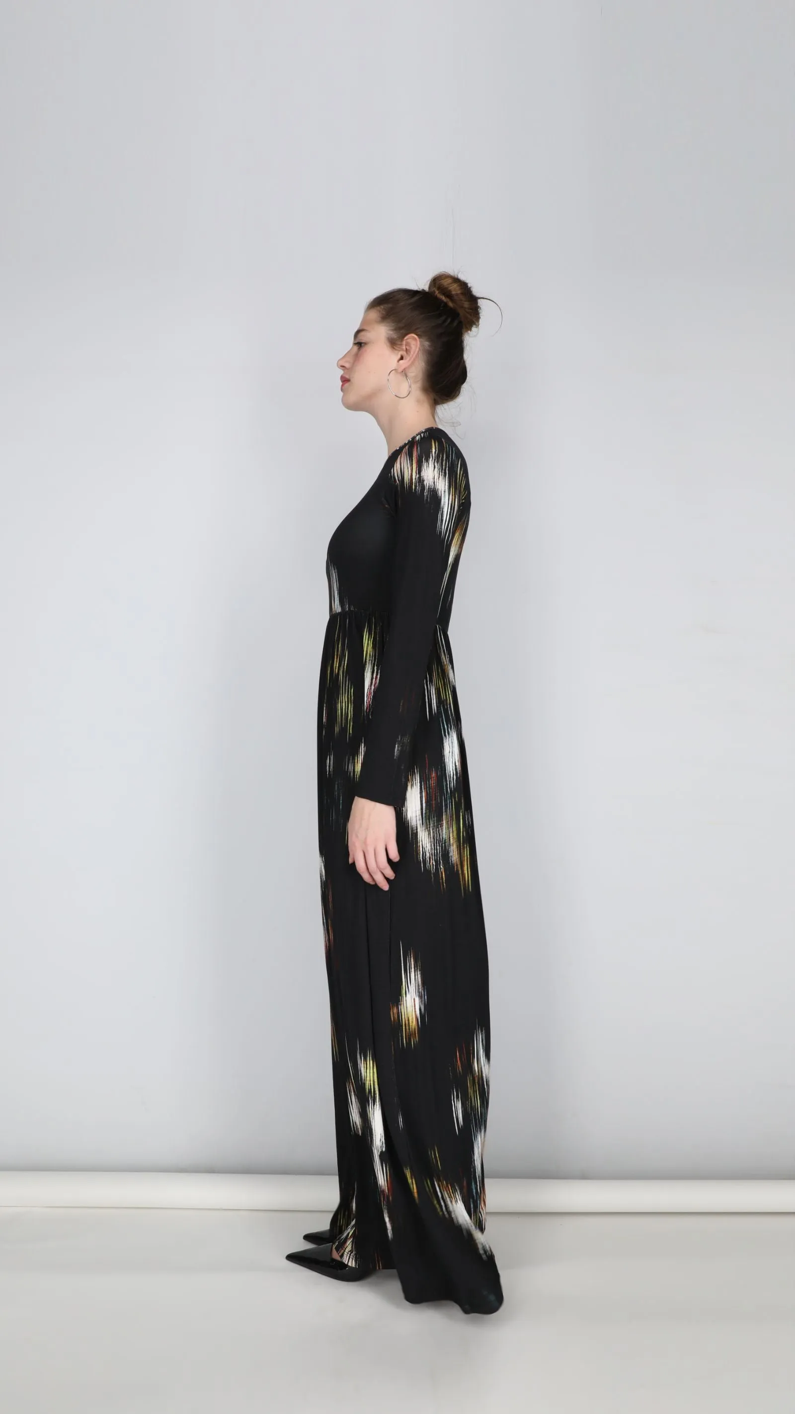 Belted Maxi Dress / Black Splash