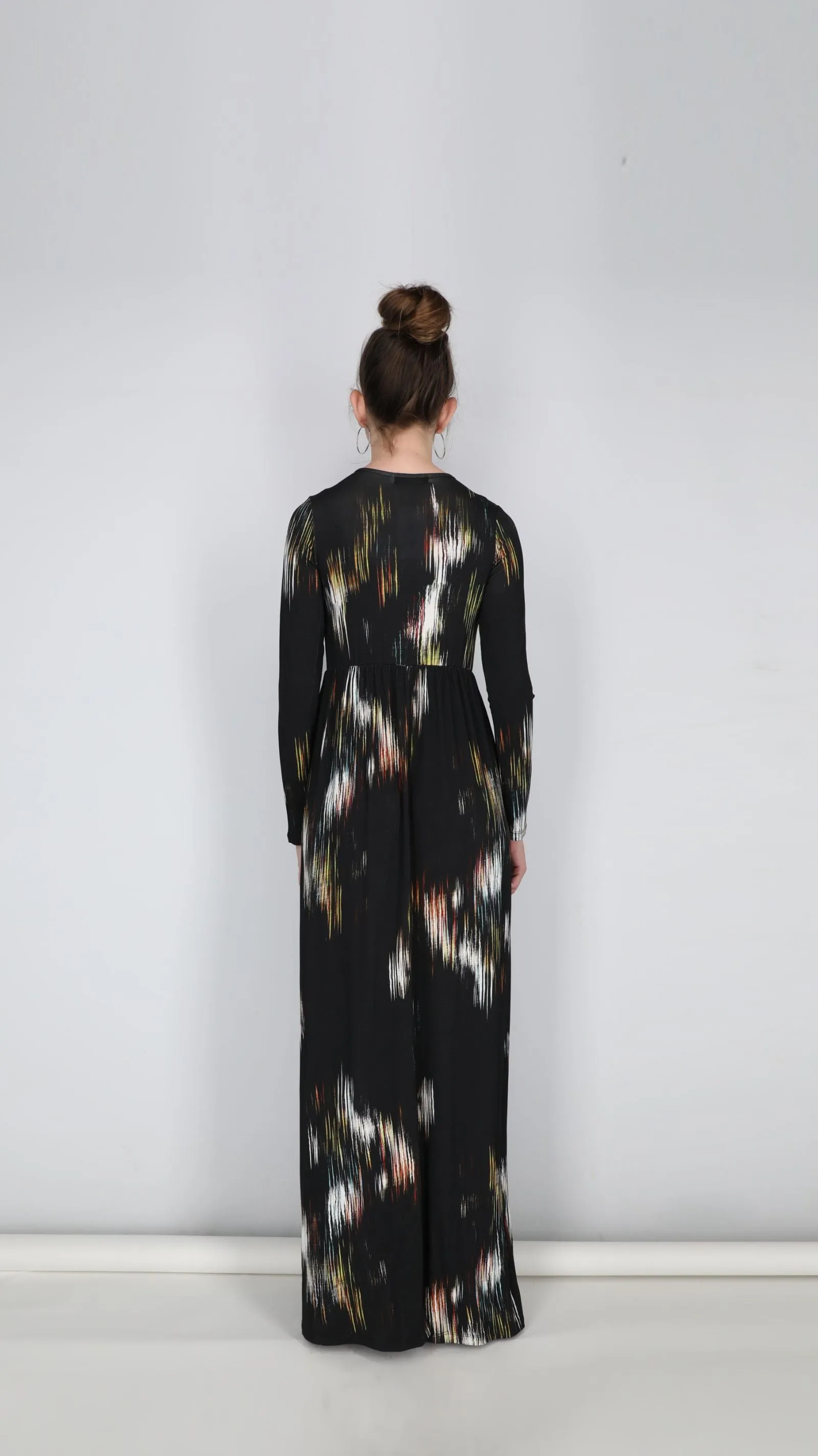 Belted Maxi Dress / Black Splash