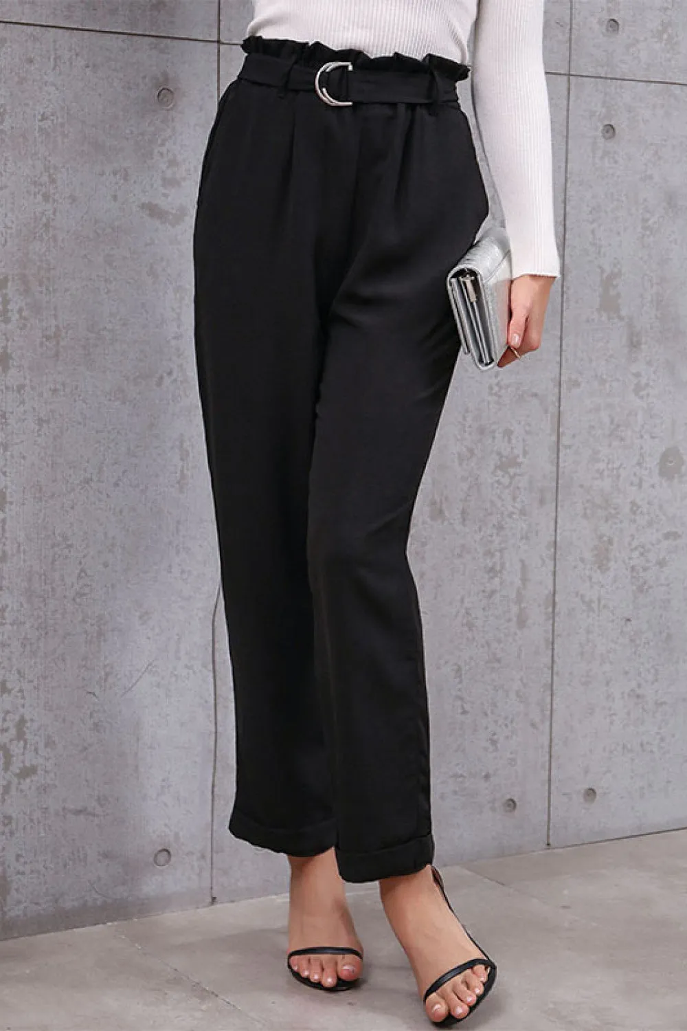 Belted Paperbag Waist Pants