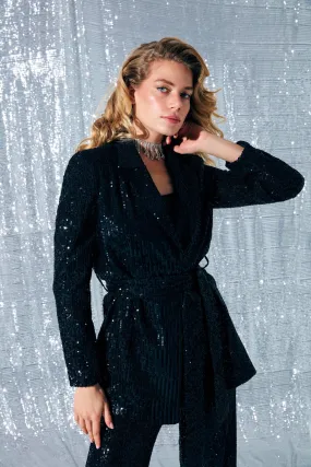 Belted Sequin Jacket - Black