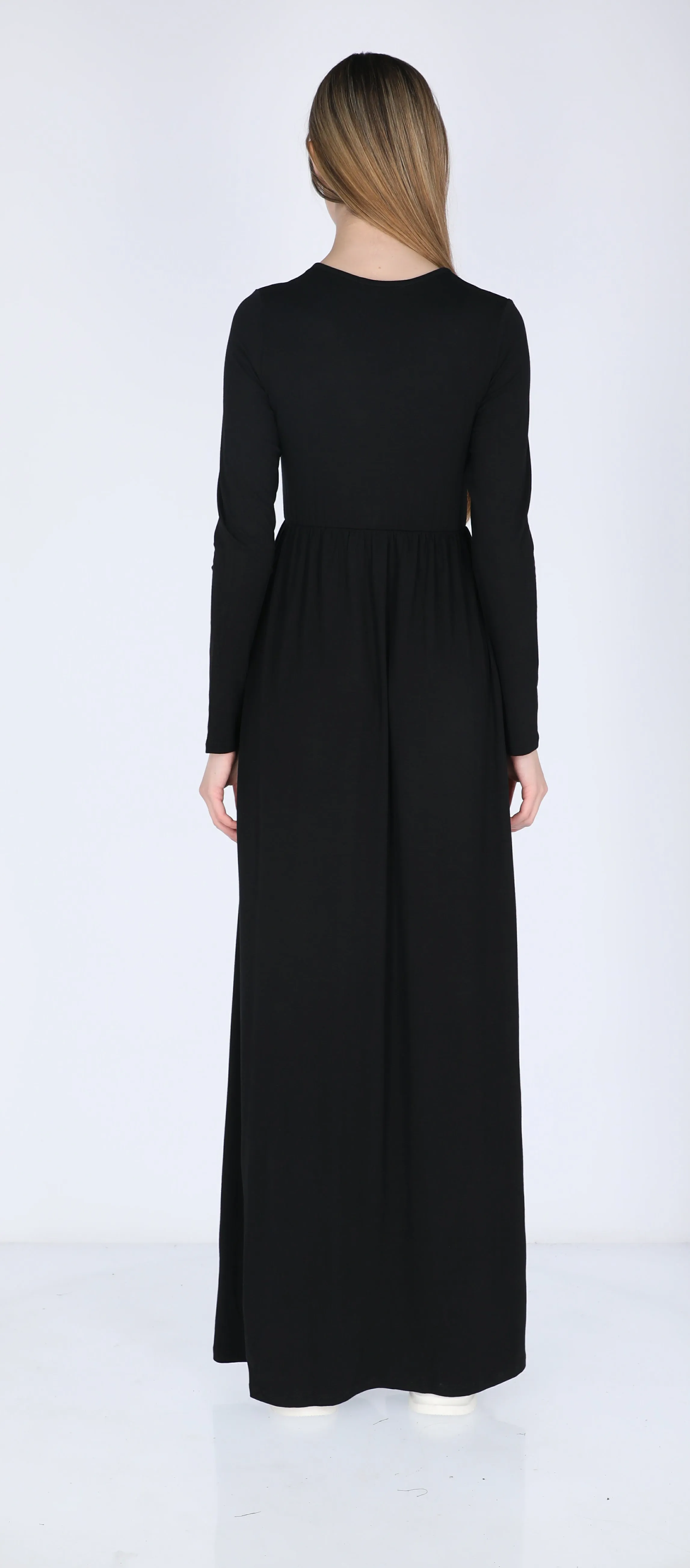 Belted Solid Maxi Dresses / Black