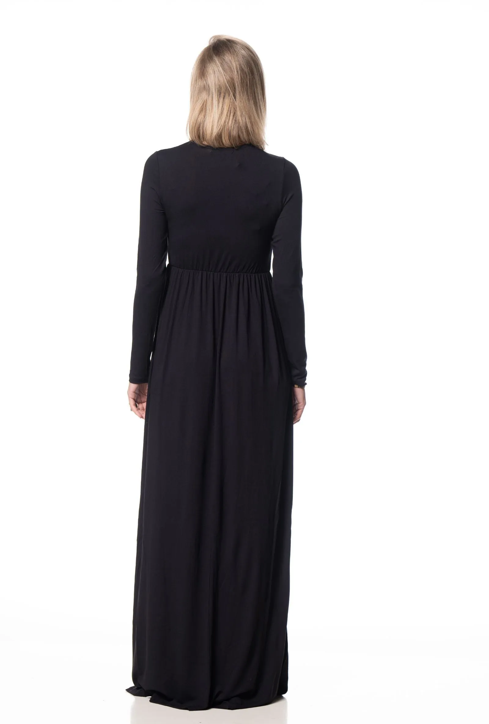 Belted Solid Maxi Dresses / Black