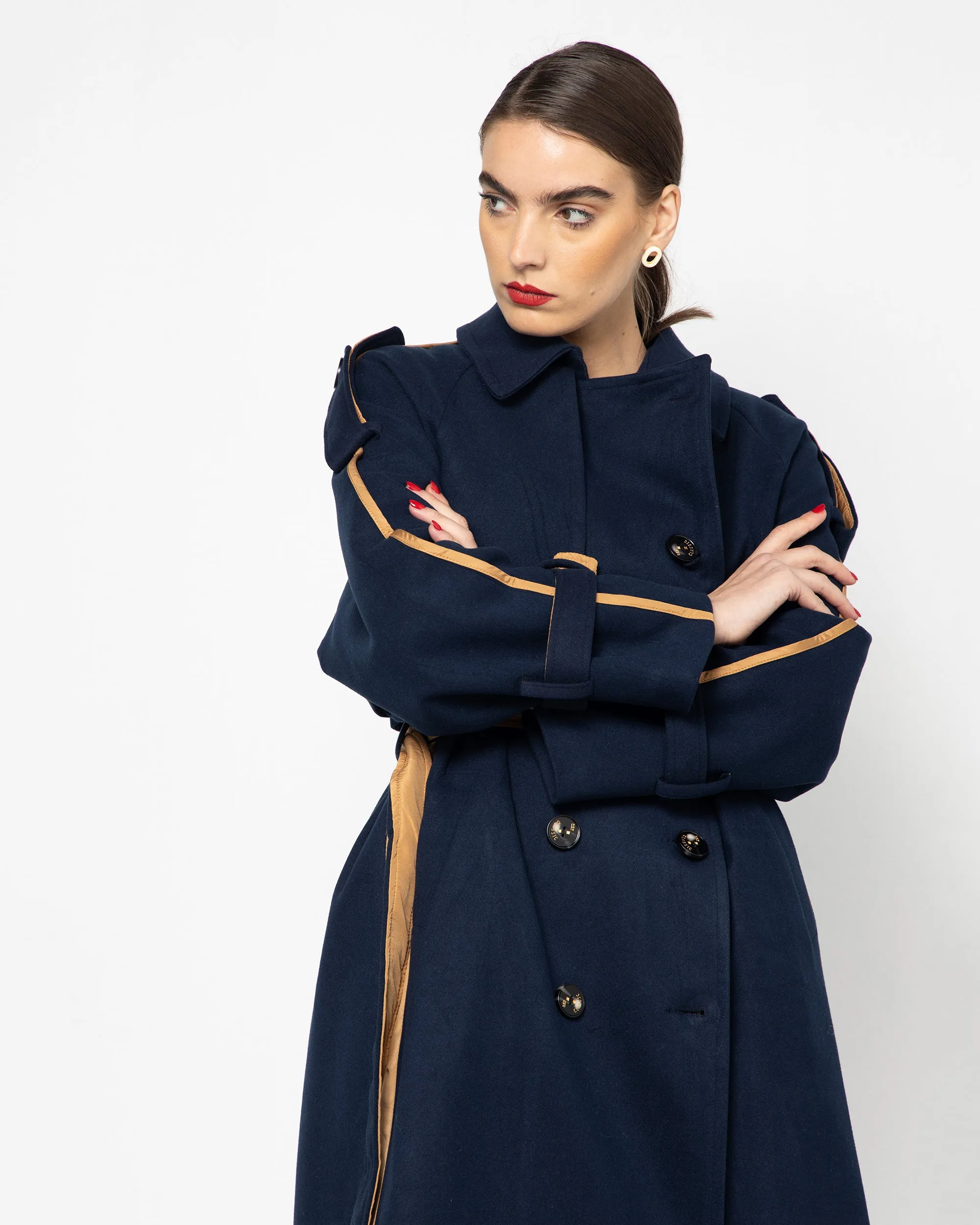 BELTED WAIST BUTTONED CASHMERE WOOL COAT 2000 - كوت