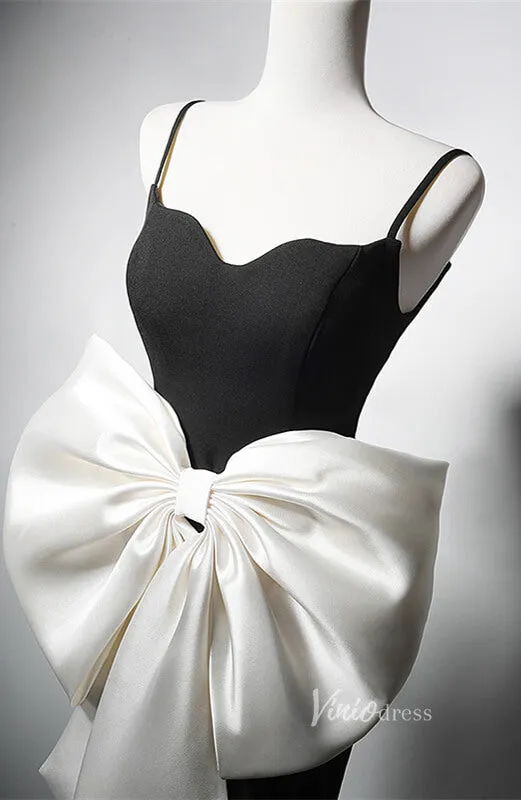 Black Bow Tie Cheap Prom Dresses Spaghetti Strap Formal Dress AD1211