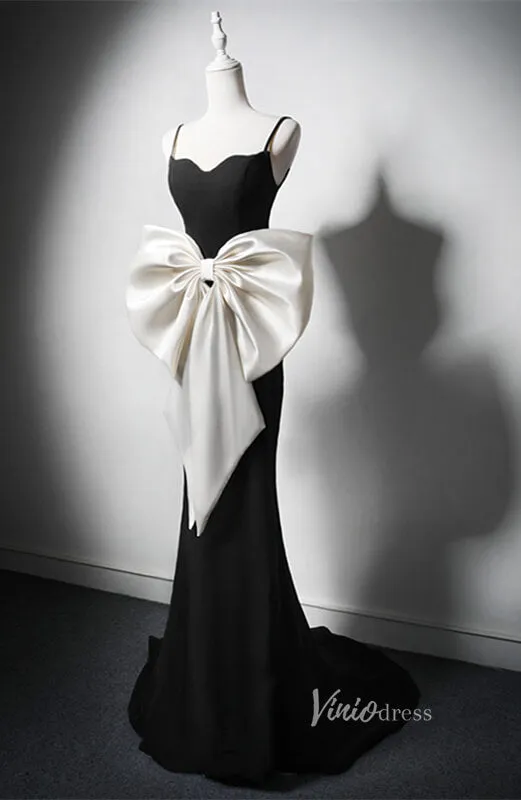 Black Bow Tie Cheap Prom Dresses Spaghetti Strap Formal Dress AD1211