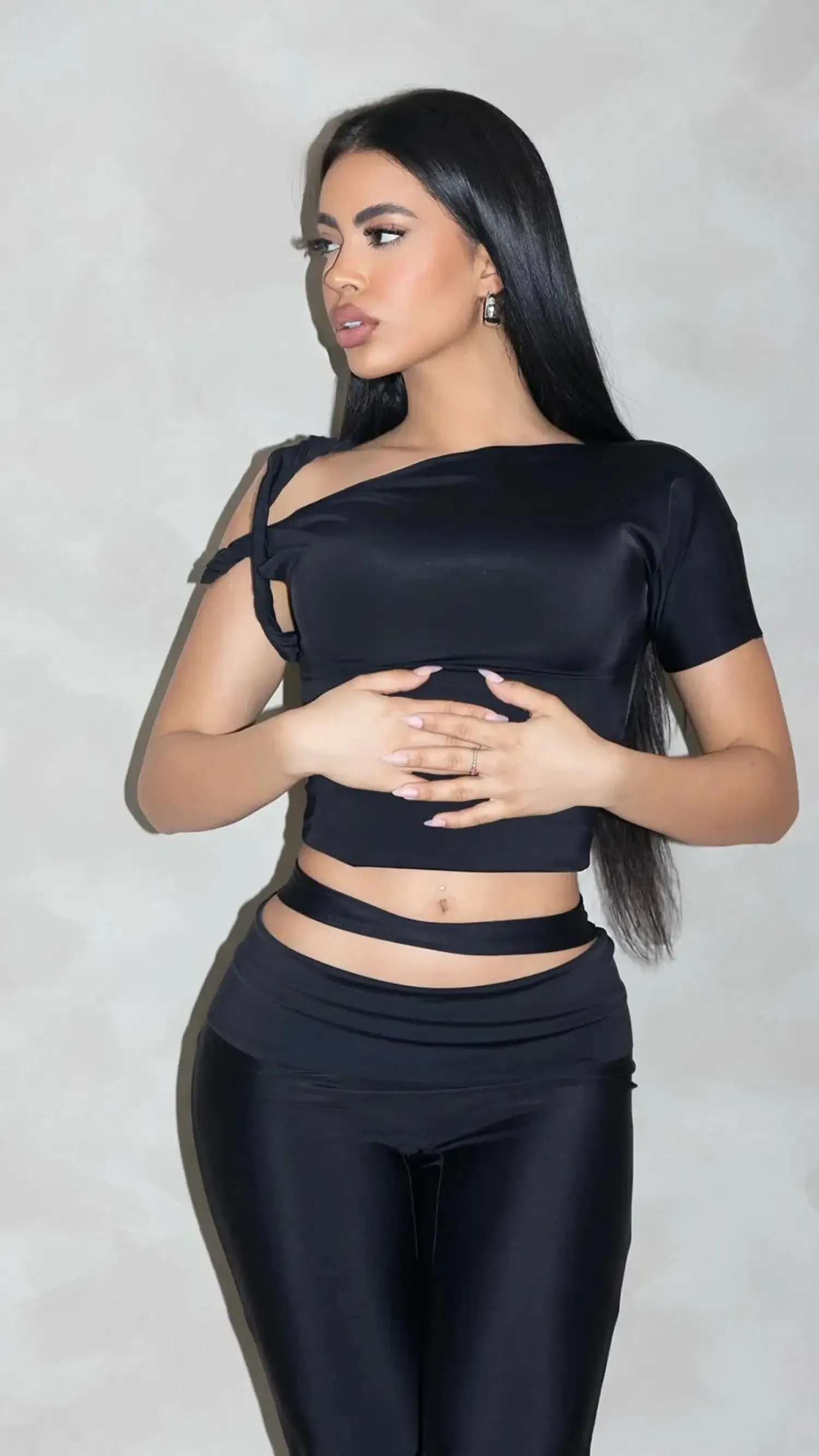 Black Crop Top And Flare Pants Set