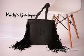 Black Fringe Purse -- Monogram Bag in Faux Leather with Embroidered Initials – Also in White, Red and Brown