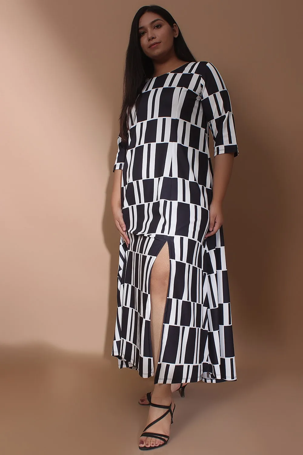 Black Geometric Play Slit Dress