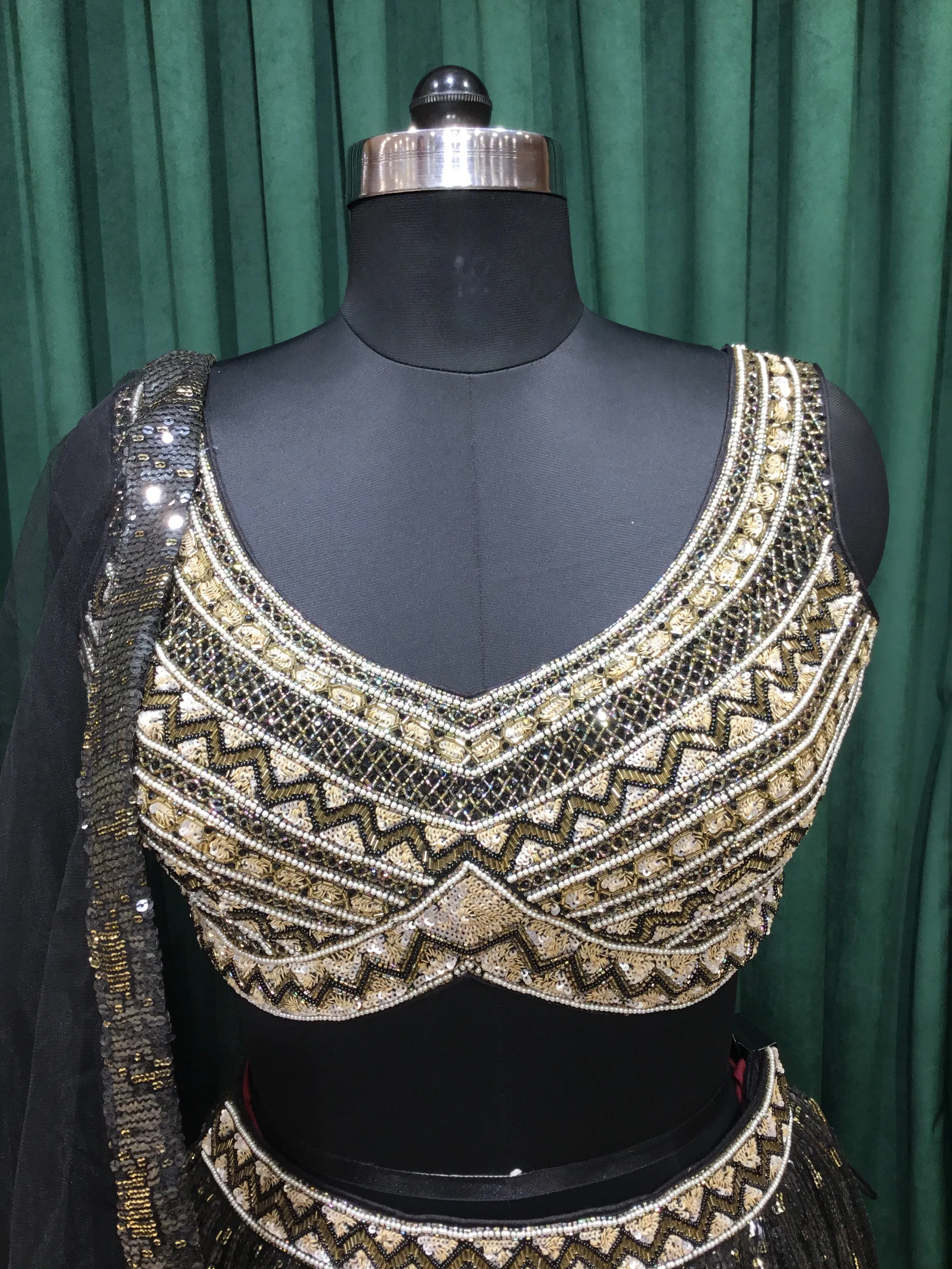 Black Georgette Lehenga With Pearl and Japanese Cut Dana Work