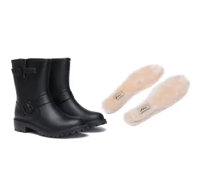 Black Rainboots, Women Gumboots Mid Calf With Wool Insole