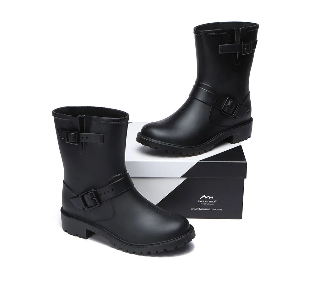 Black Rainboots, Women Gumboots Mid Calf With Wool Insole