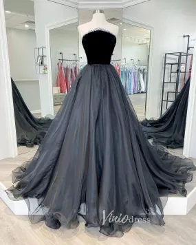 Black Strapless Prom Dresses A-Line Evening Dress FD3138