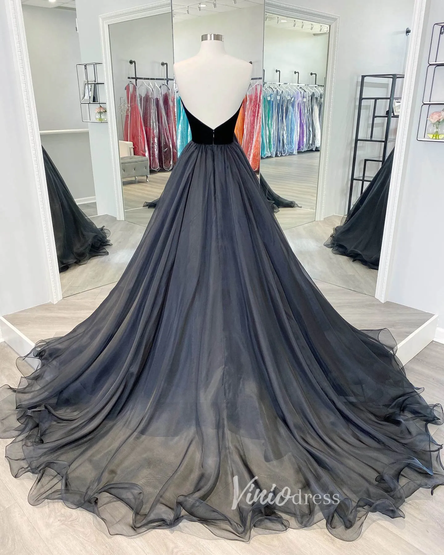 Black Strapless Prom Dresses A-Line Evening Dress FD3138