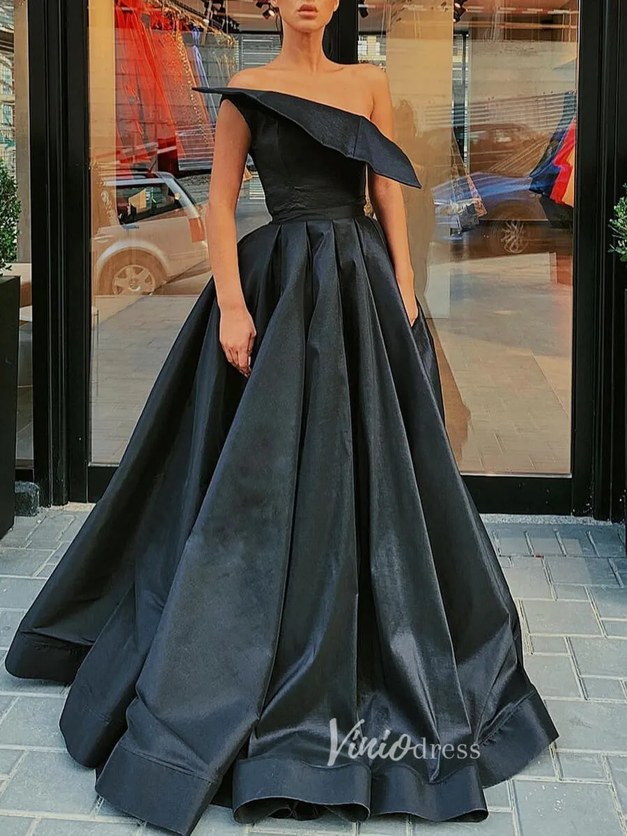 Black Strapless Prom Dresses Satin A-Line Evening Dress FD3147