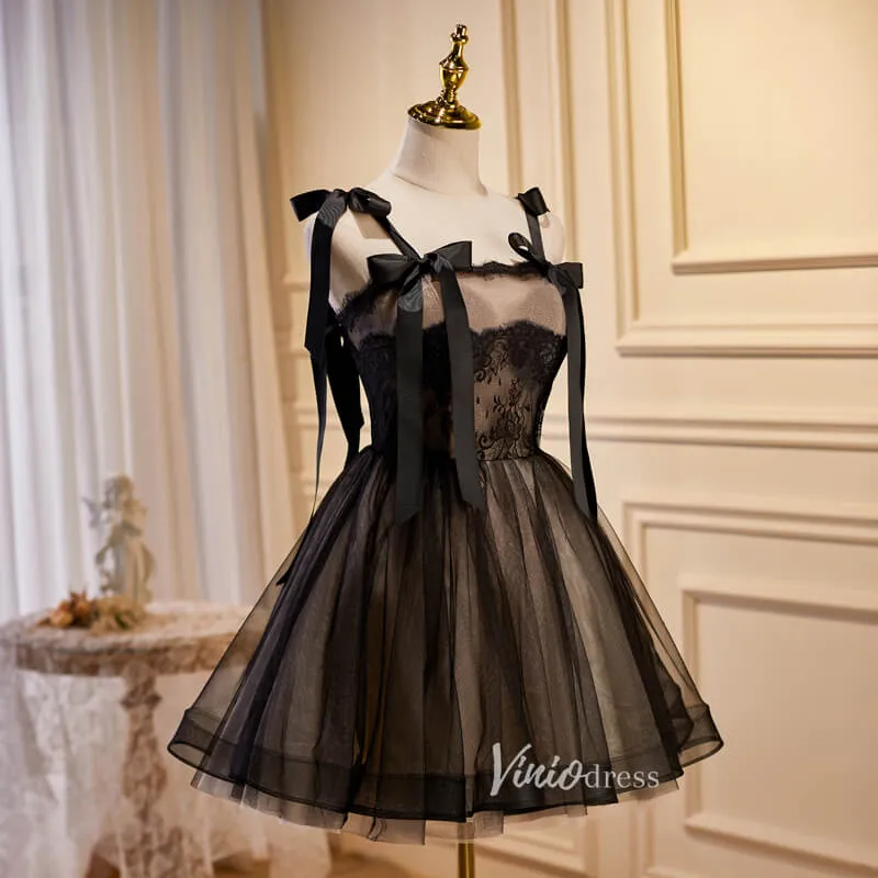 Black Tulle Homecoming Dresses Spaghetti Strap Short Prom Dress SD1588