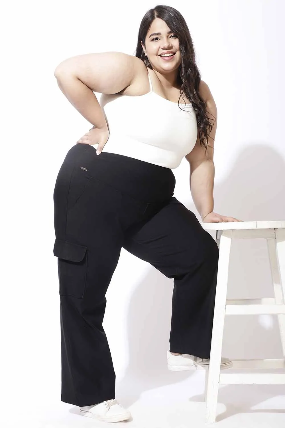 Black Tummy Shaper Cargo Pants