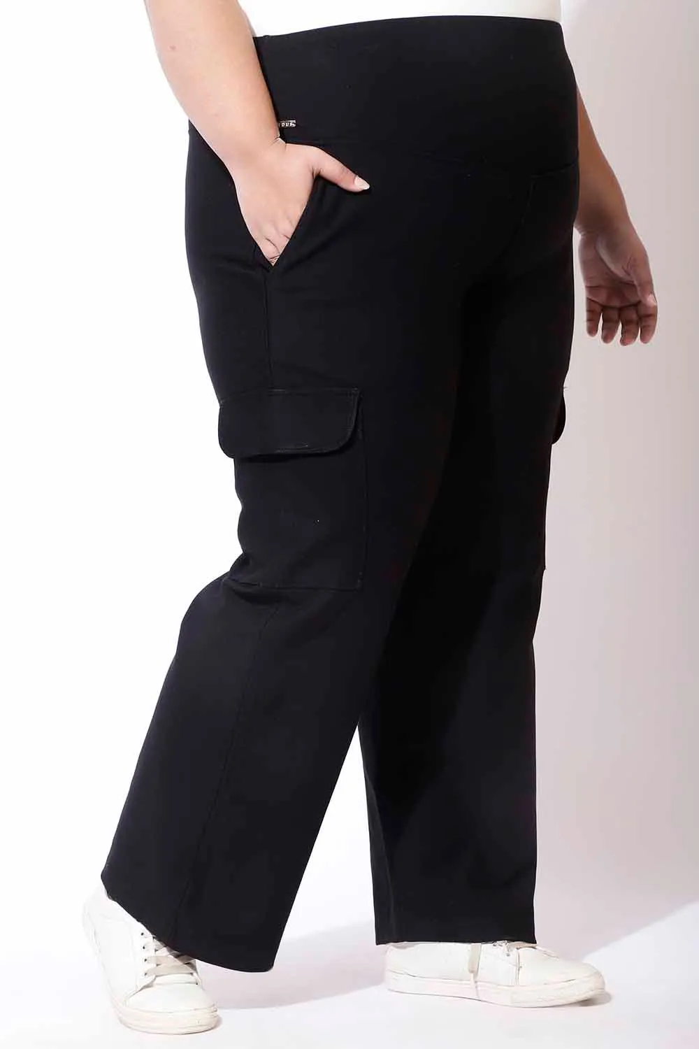 Black Tummy Shaper Cargo Pants