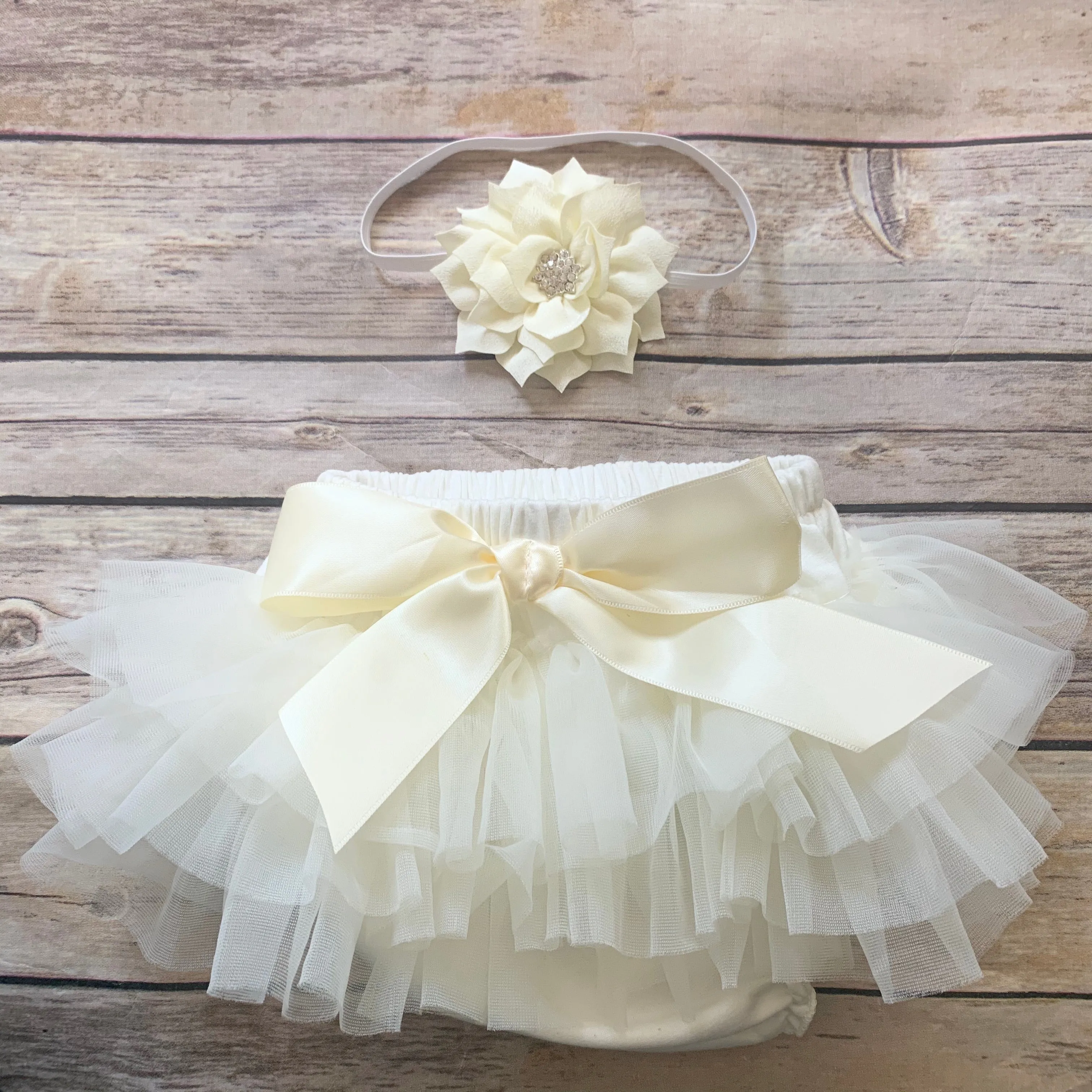 Bloomers/headband set - ivory