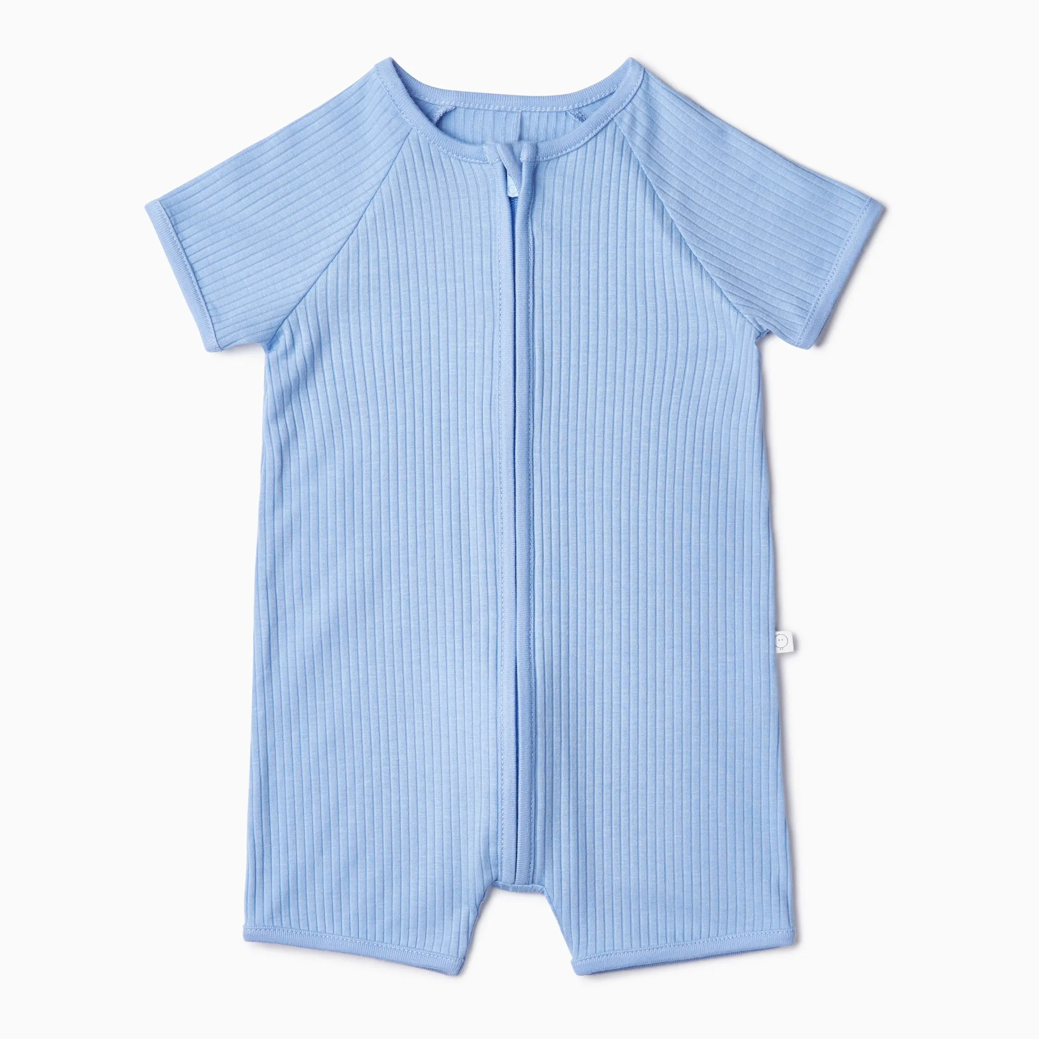 Blue Ribbed Zip Summer Romper