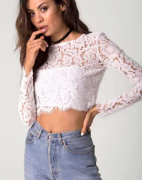 Bonnie Crop Top in Angel Lace White