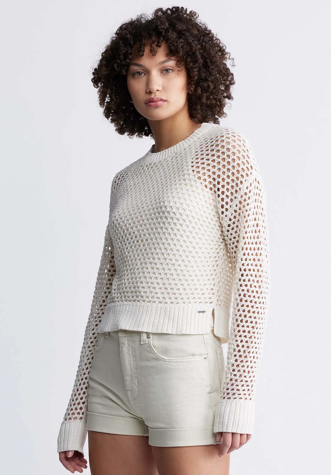 Braelynn Women’s Openwork Sweater in Off-White - SW0055P