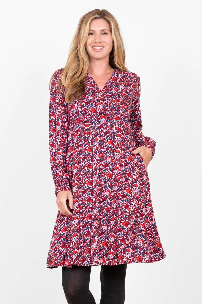 Brakeburn mixed berry floral wrap dress BBLDRS009662A