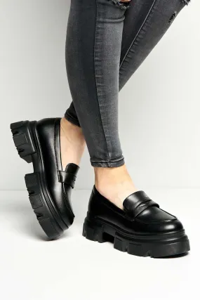 Brogan Chunky Sole Loafers in Black Matt