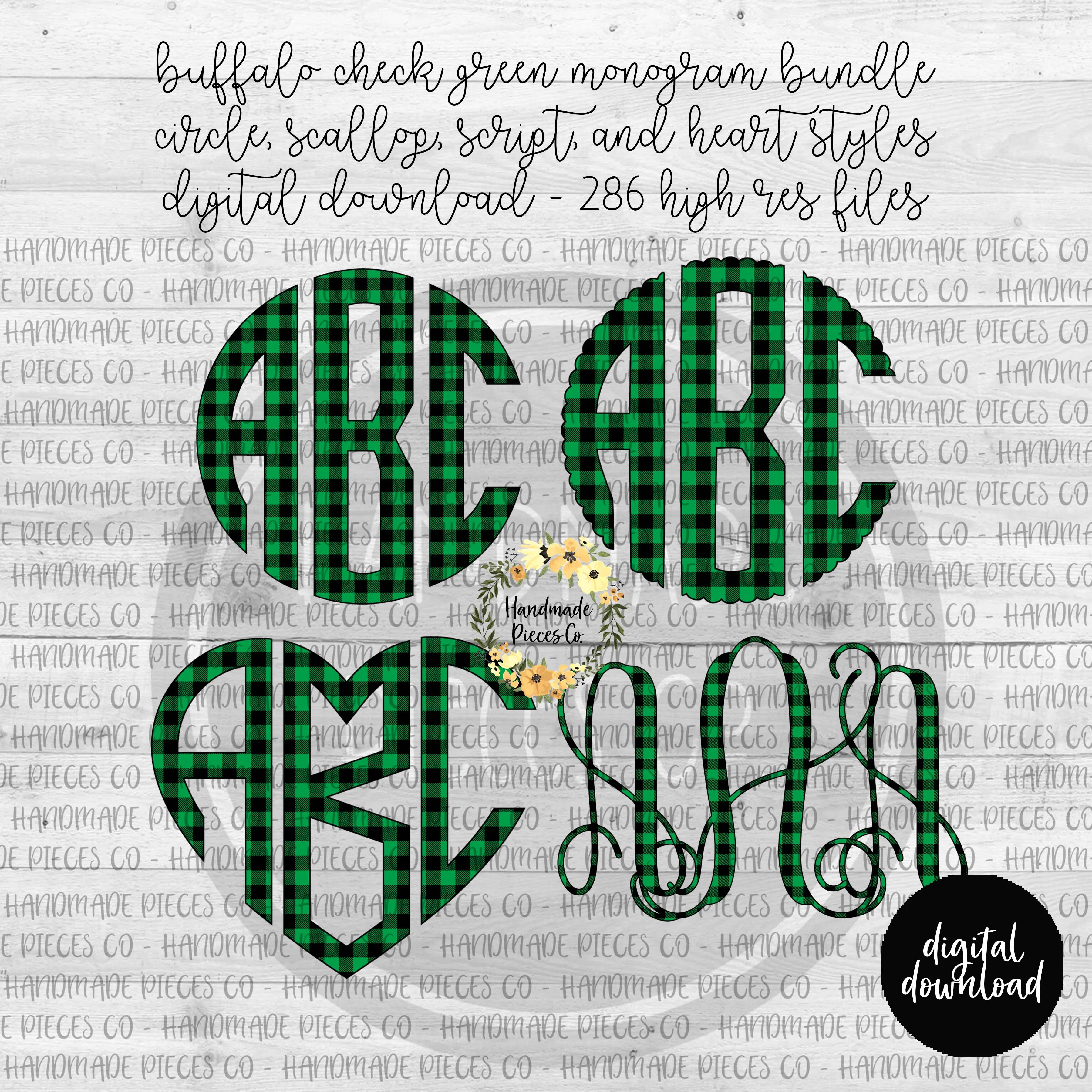 Buffalo Plaid, Green Monogram - Multiple Styles - Digital Download