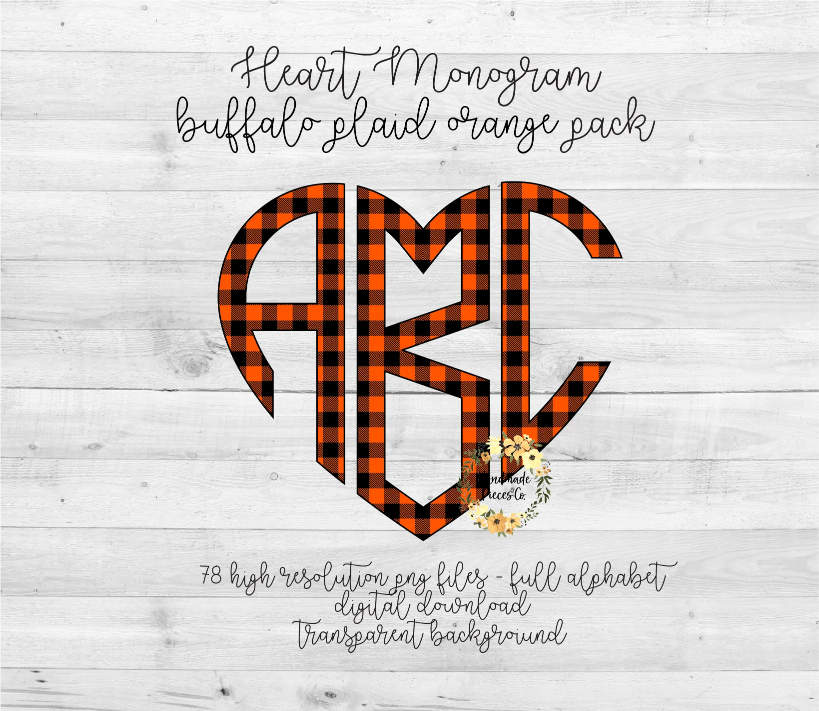 Buffalo Plaid, Orange Monogram - Multiple Styles - Digital Download