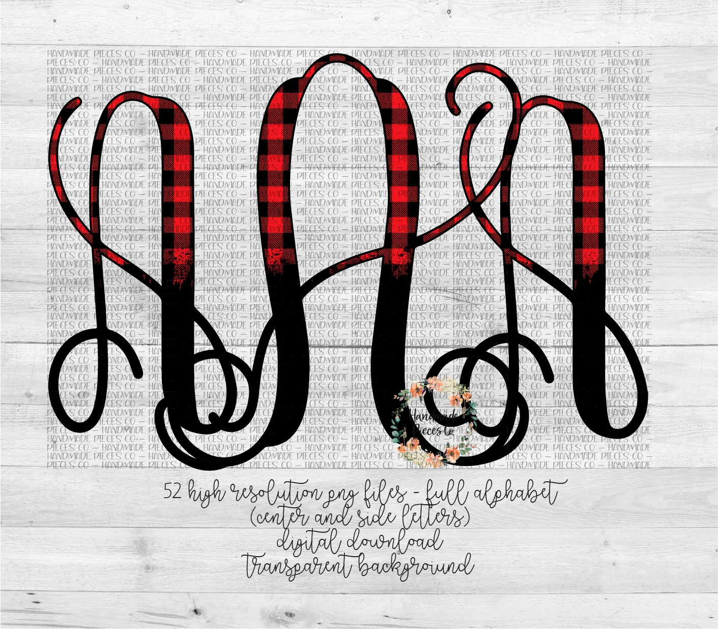 Buffalo Plaid Red Split Monogram - Multiple Styles - Digital Download