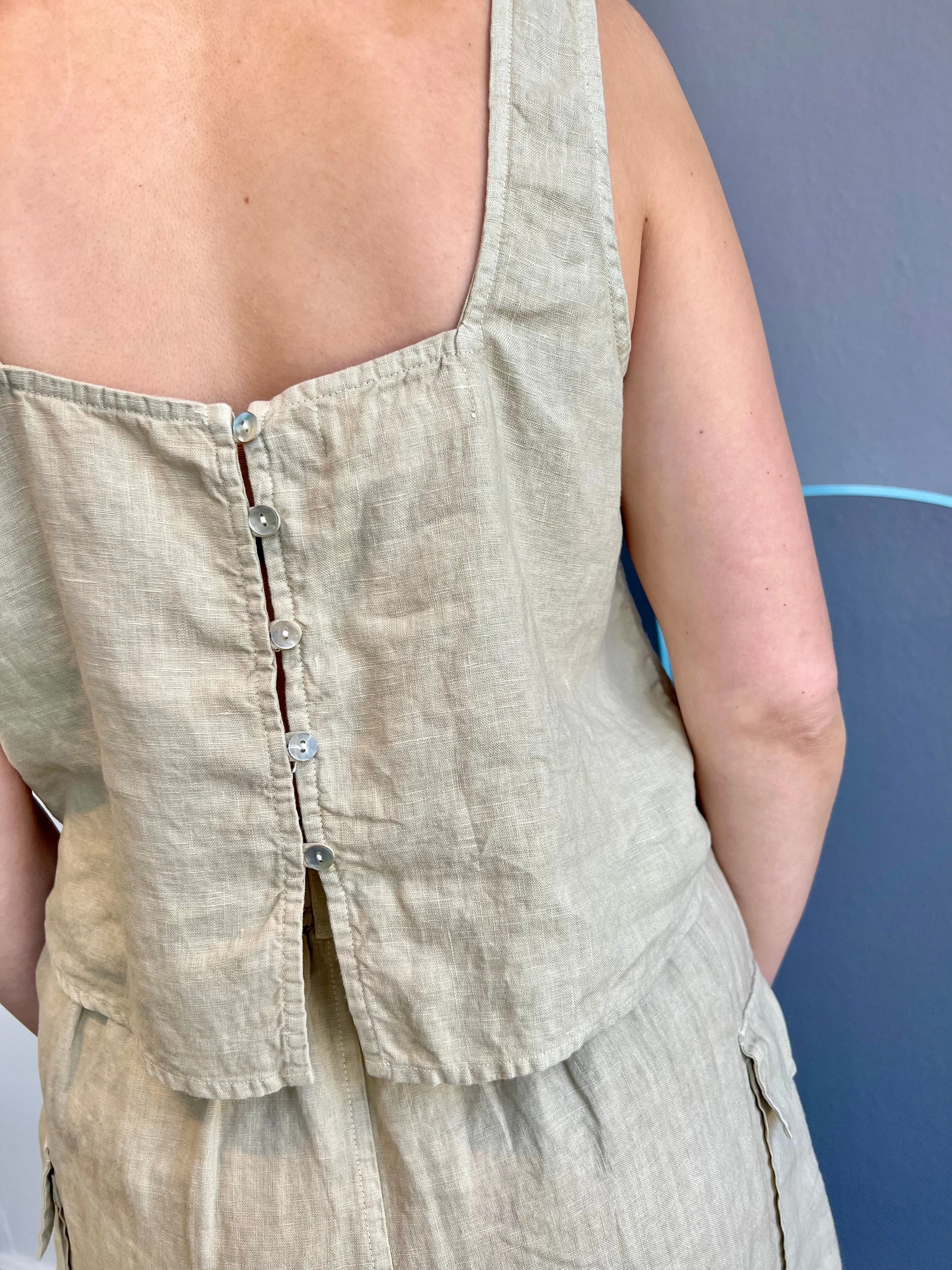 Button Back Linen Tank