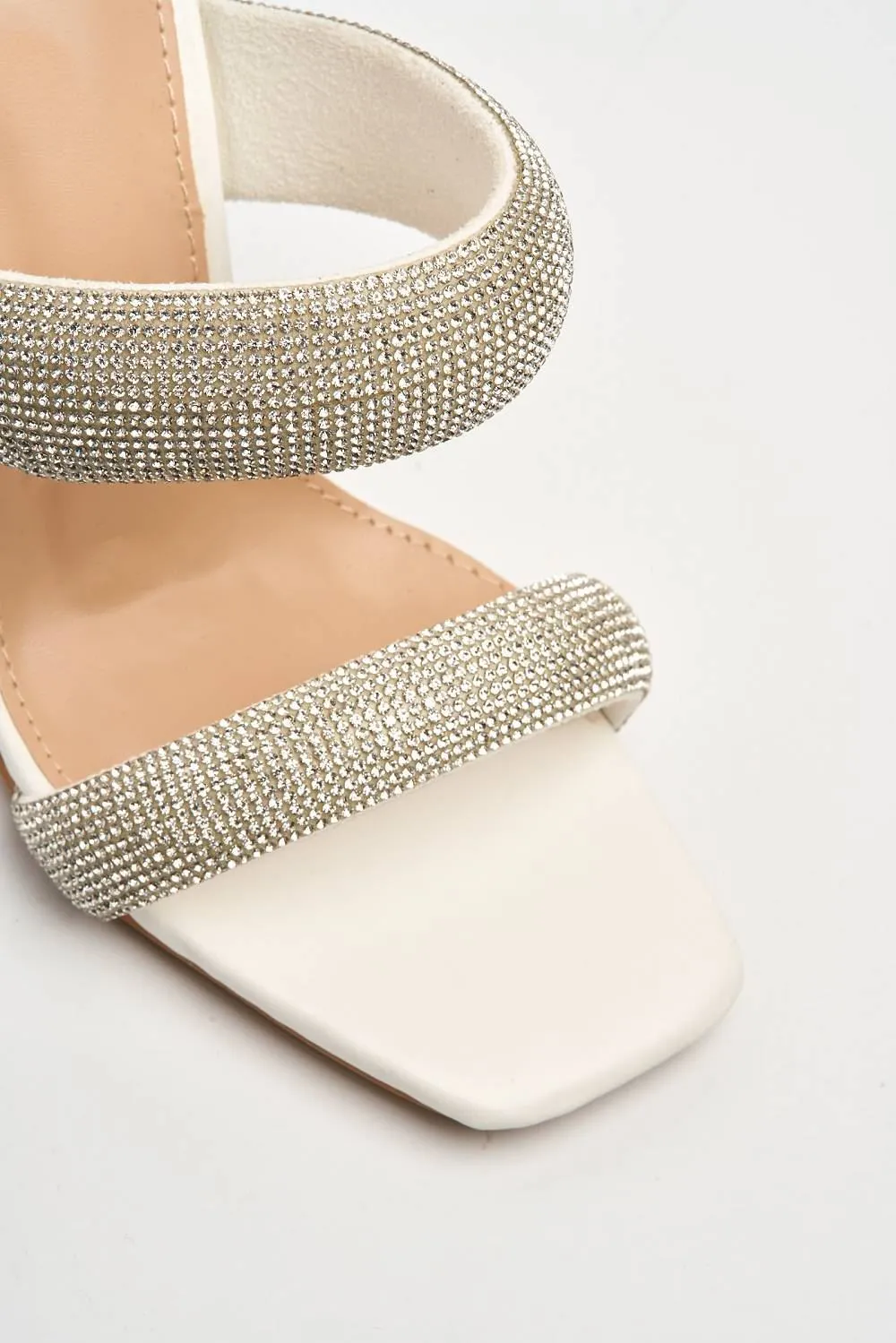 Caitrina 2 Diamante Strap Spool Heel Mule in White