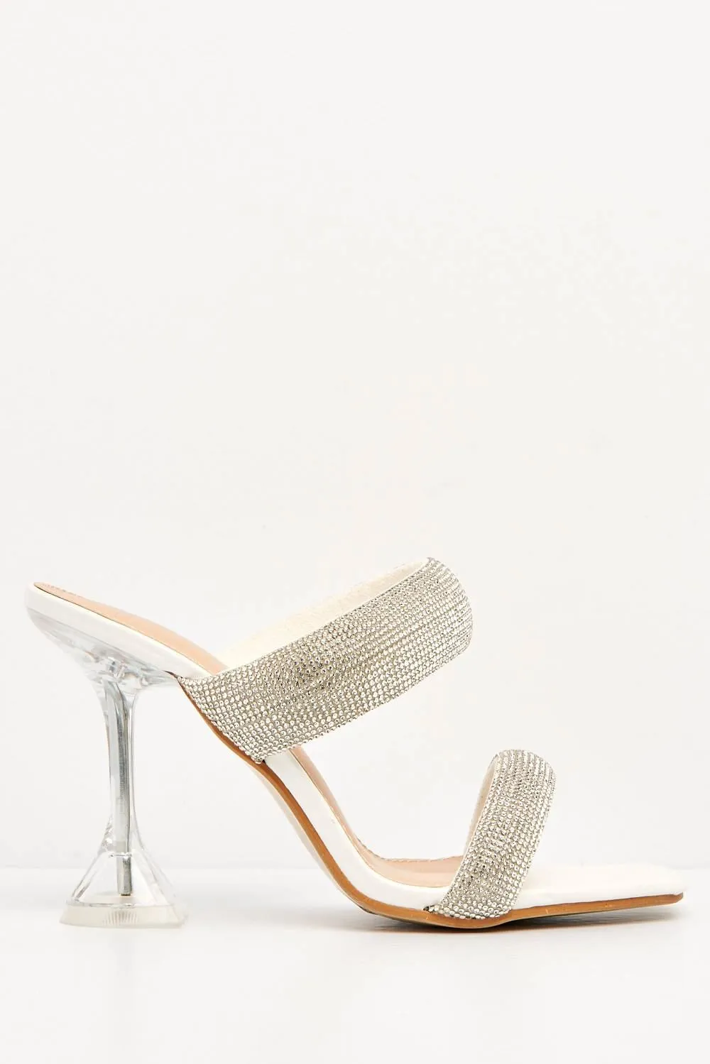 Caitrina 2 Diamante Strap Spool Heel Mule in White