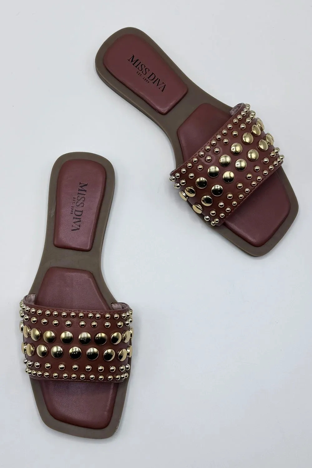 Calista Stud Embedded Strap Sliders in Tan