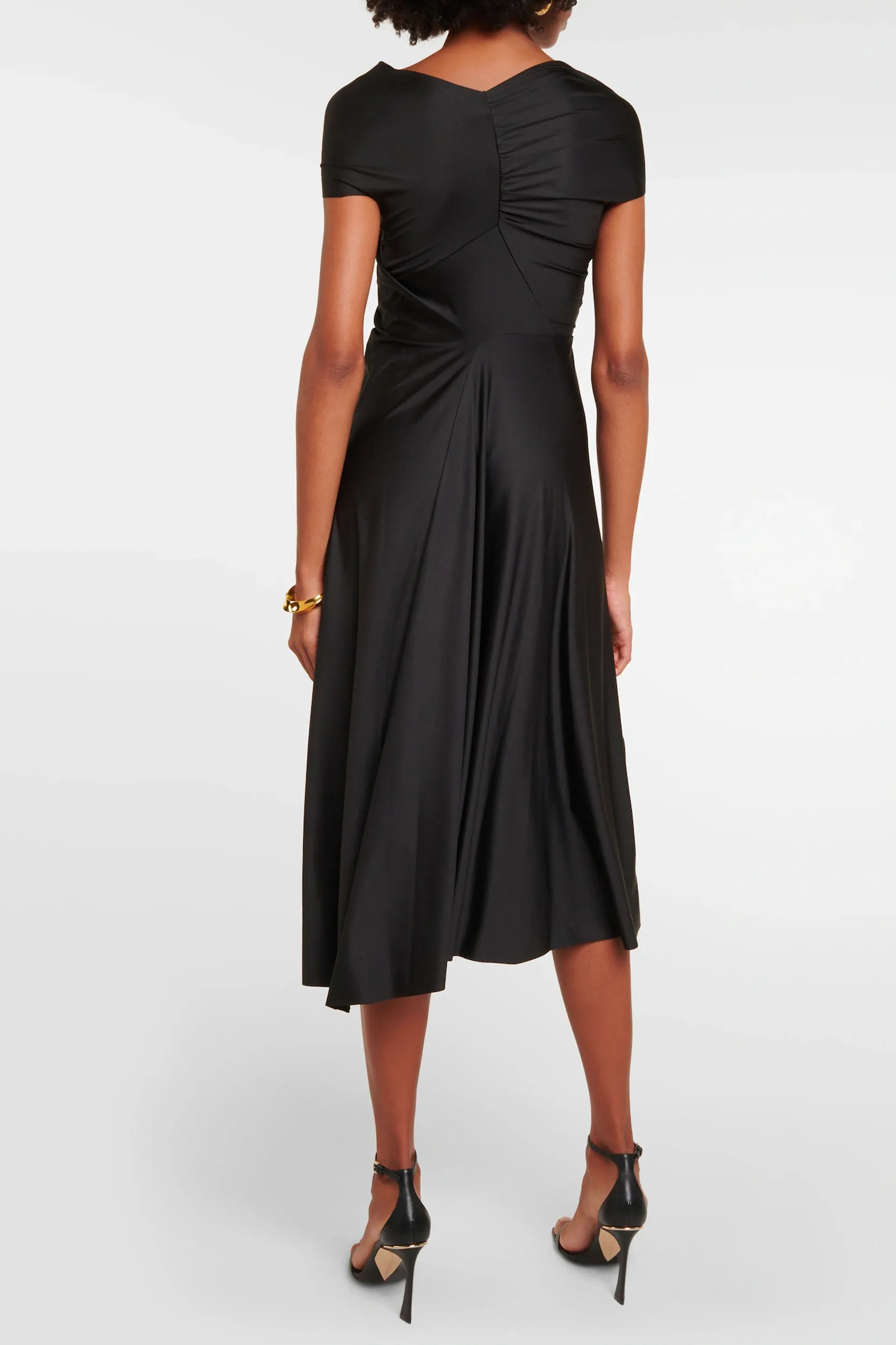 Cap Sleeve Draped Dress in Black