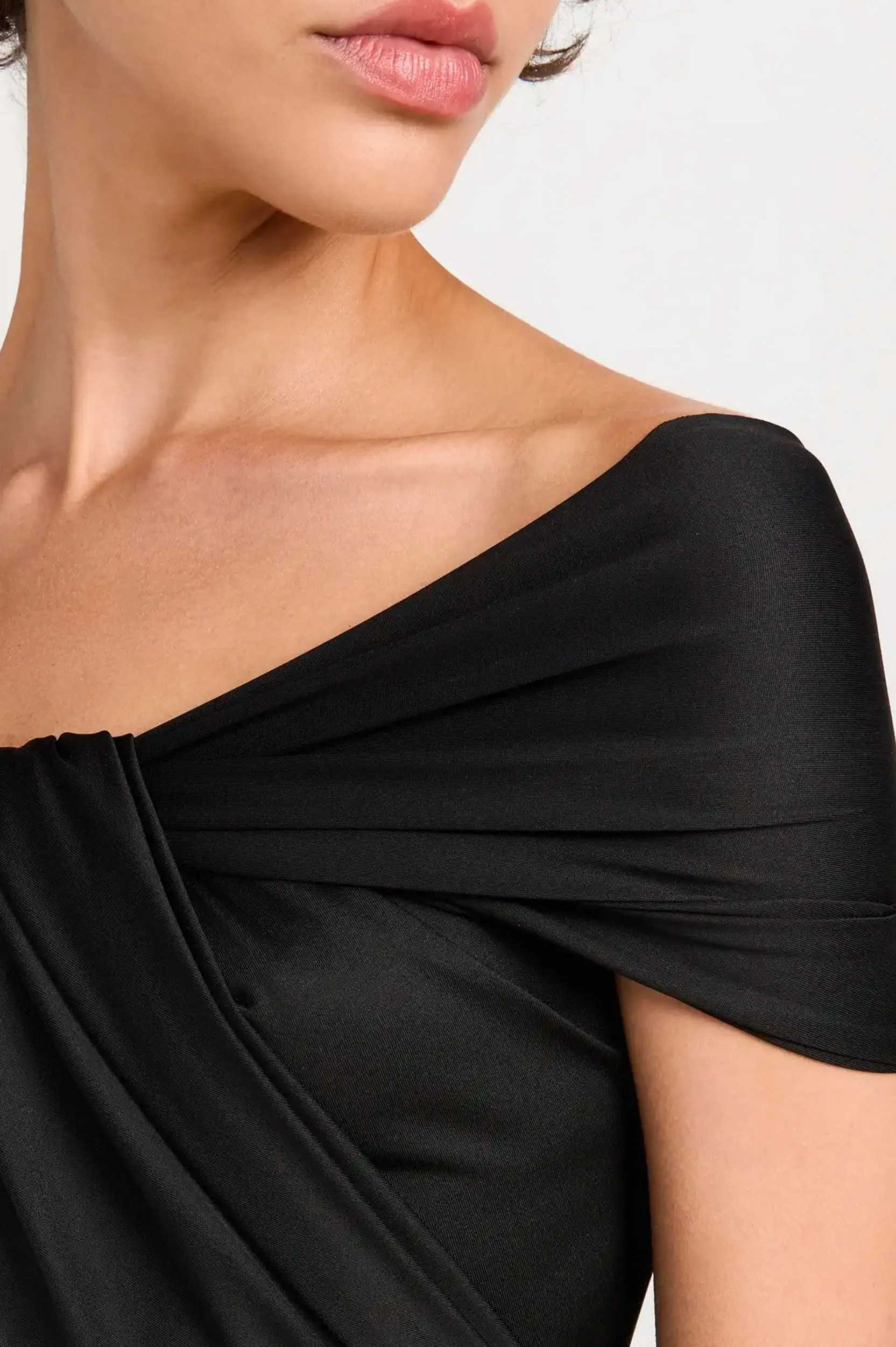 Cap Sleeve Draped Dress in Black