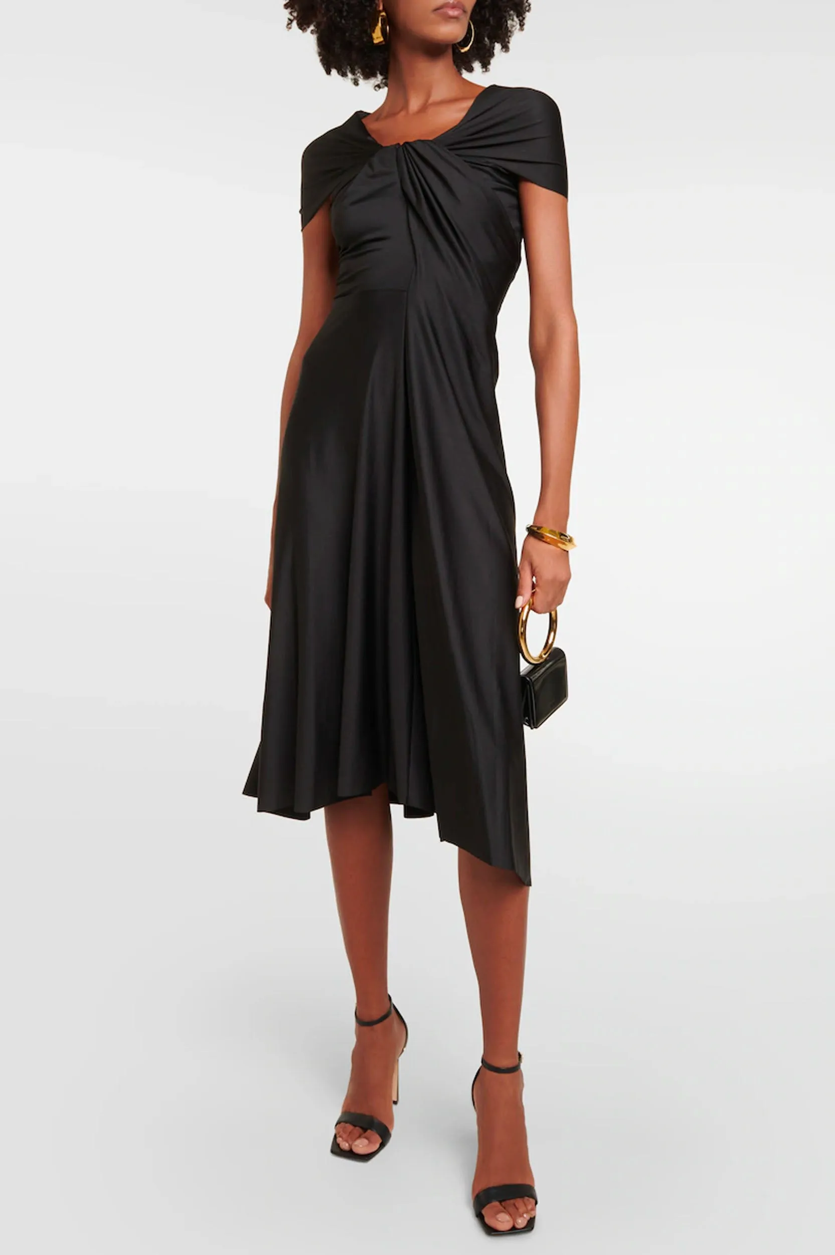 Cap Sleeve Draped Dress in Black