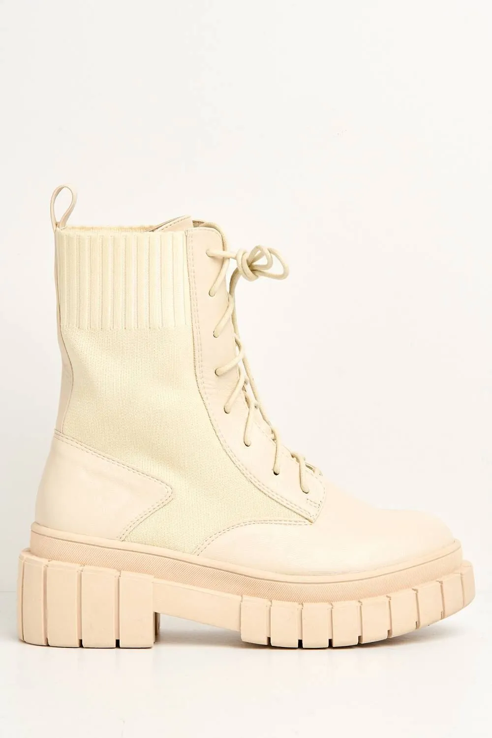 Carrie Chunky Lace-up Ankle Boots in Cream